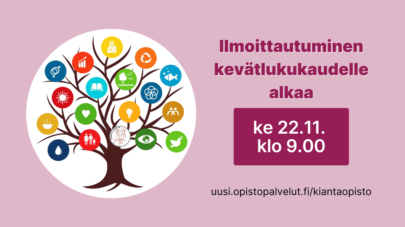 Ilmoittautuminen Kianta-Opiston kevätlukukaudelle alkaa ke 22.11.2023 klo 9.00.